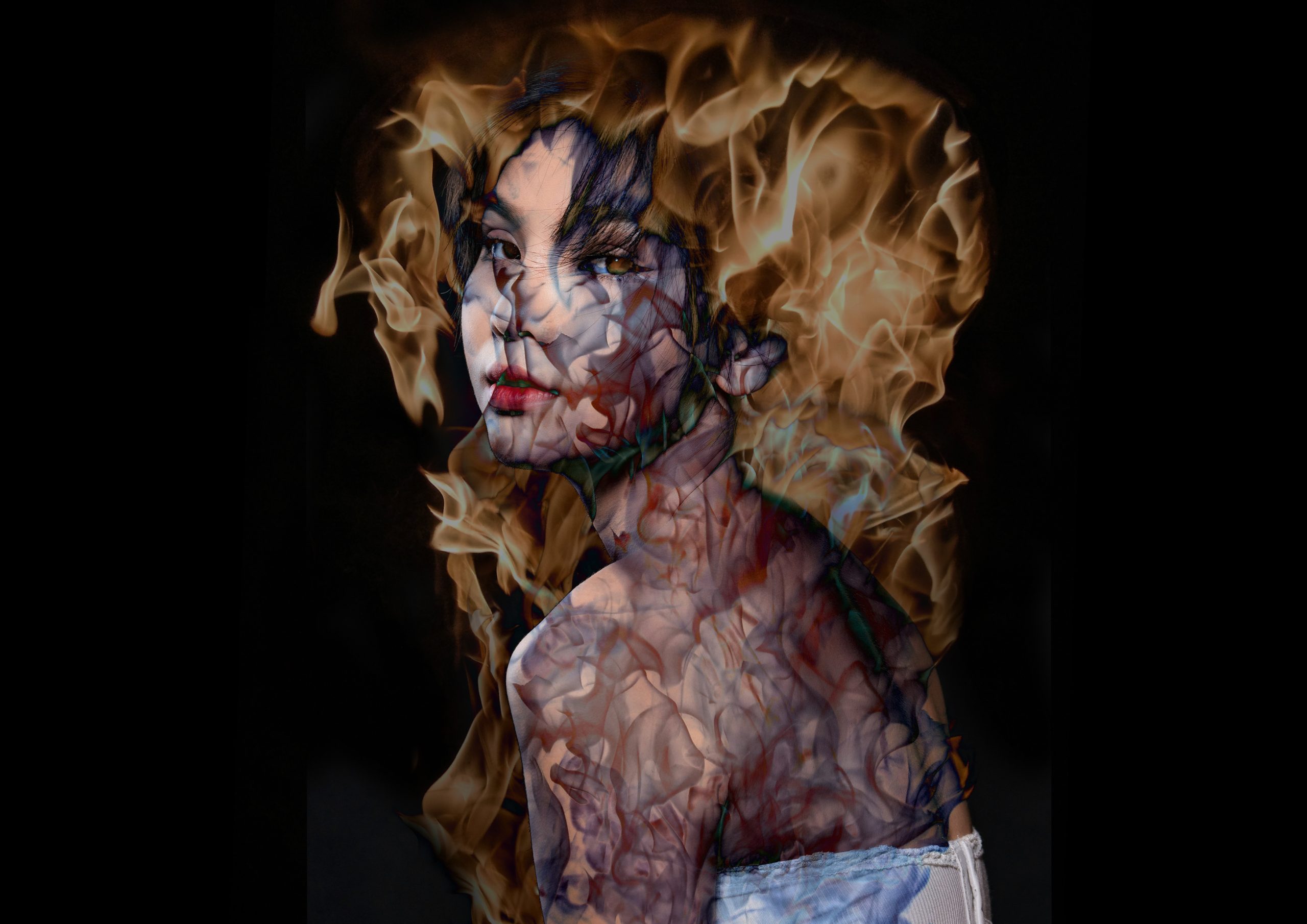 image d'une fille en flamme