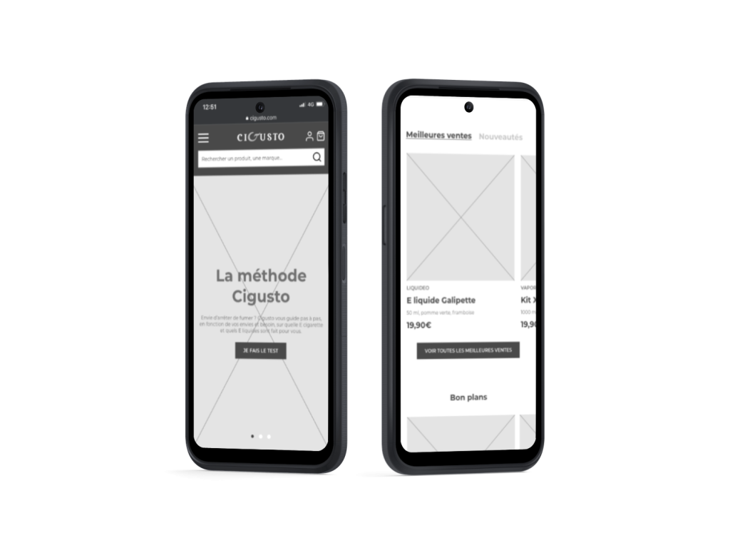 Image du wireframe du site web de Cigusto